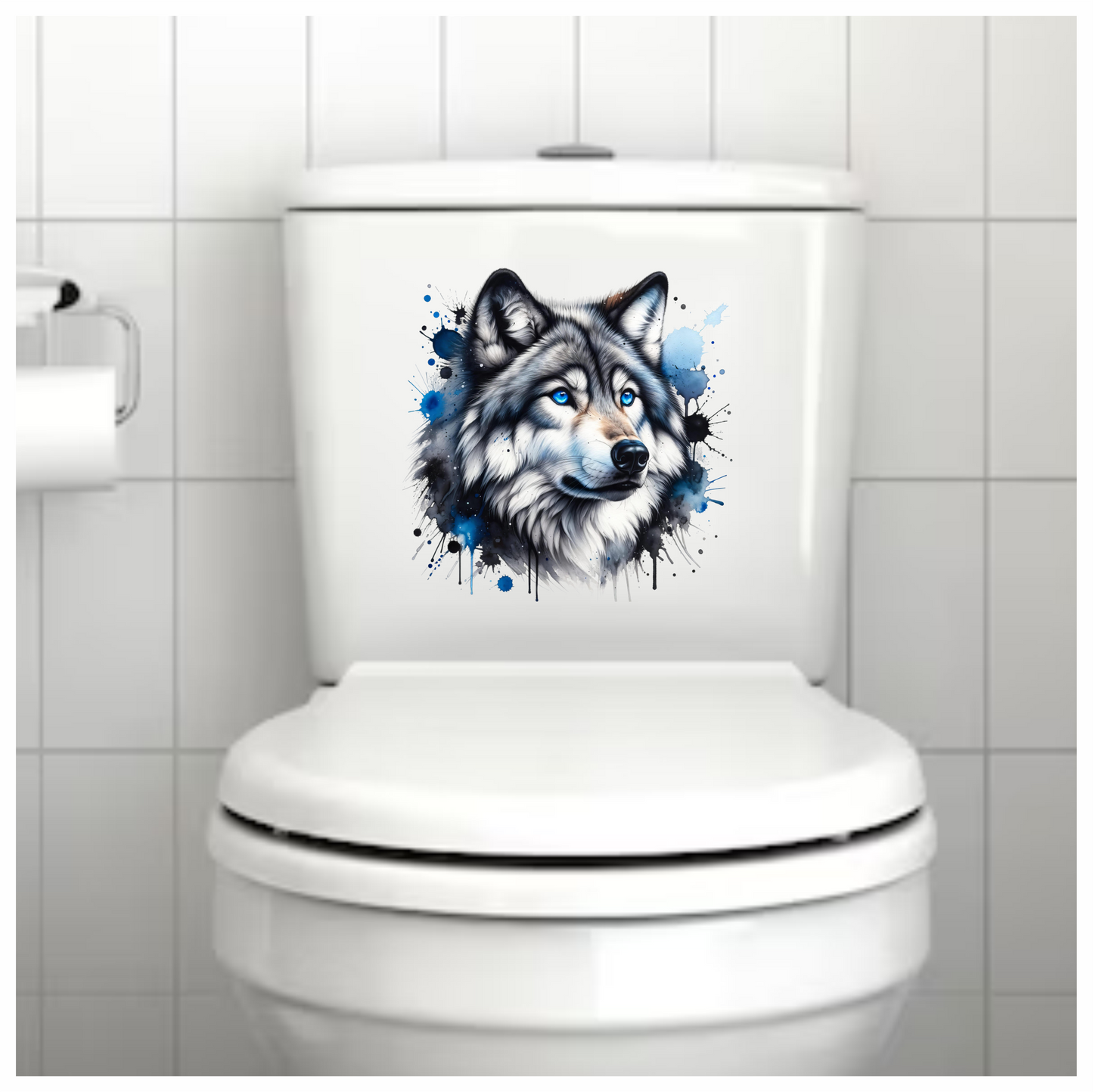 Grey Wolf Face Blue Eyes Splash Vinyl Sticker Decal