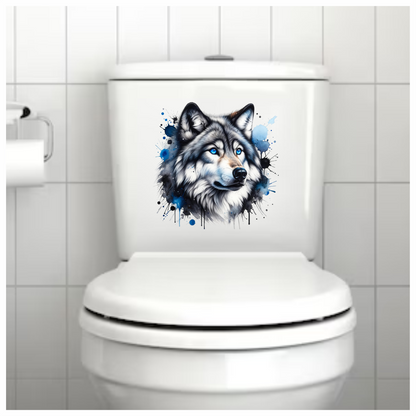 Grey Wolf Face Blue Eyes Splash Vinyl Sticker Decal
