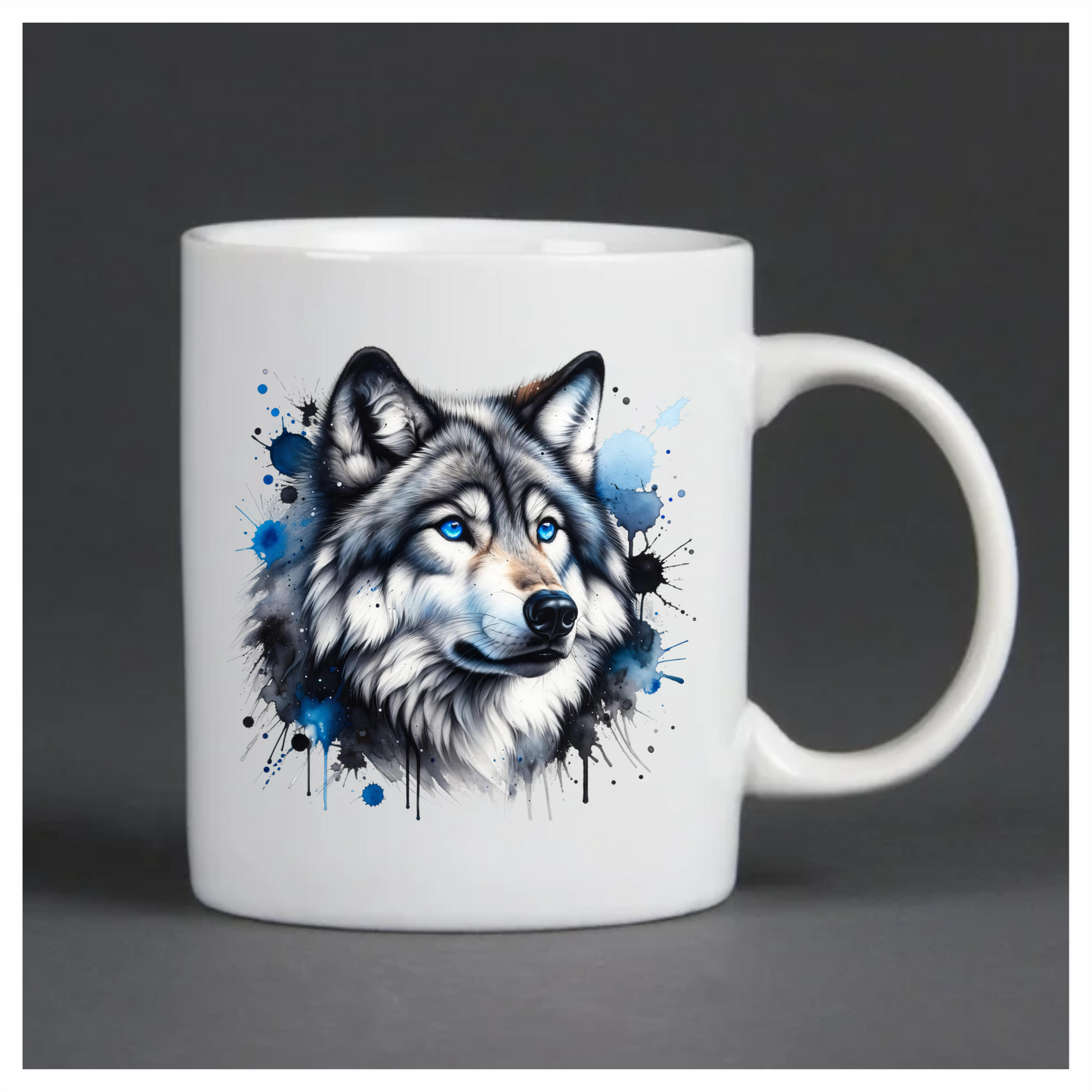 Grey Wolf Face Blue Eyes Splash Vinyl Sticker Decal