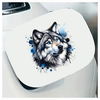 Grey Wolf Face Blue Eyes Splash Vinyl Sticker Decal