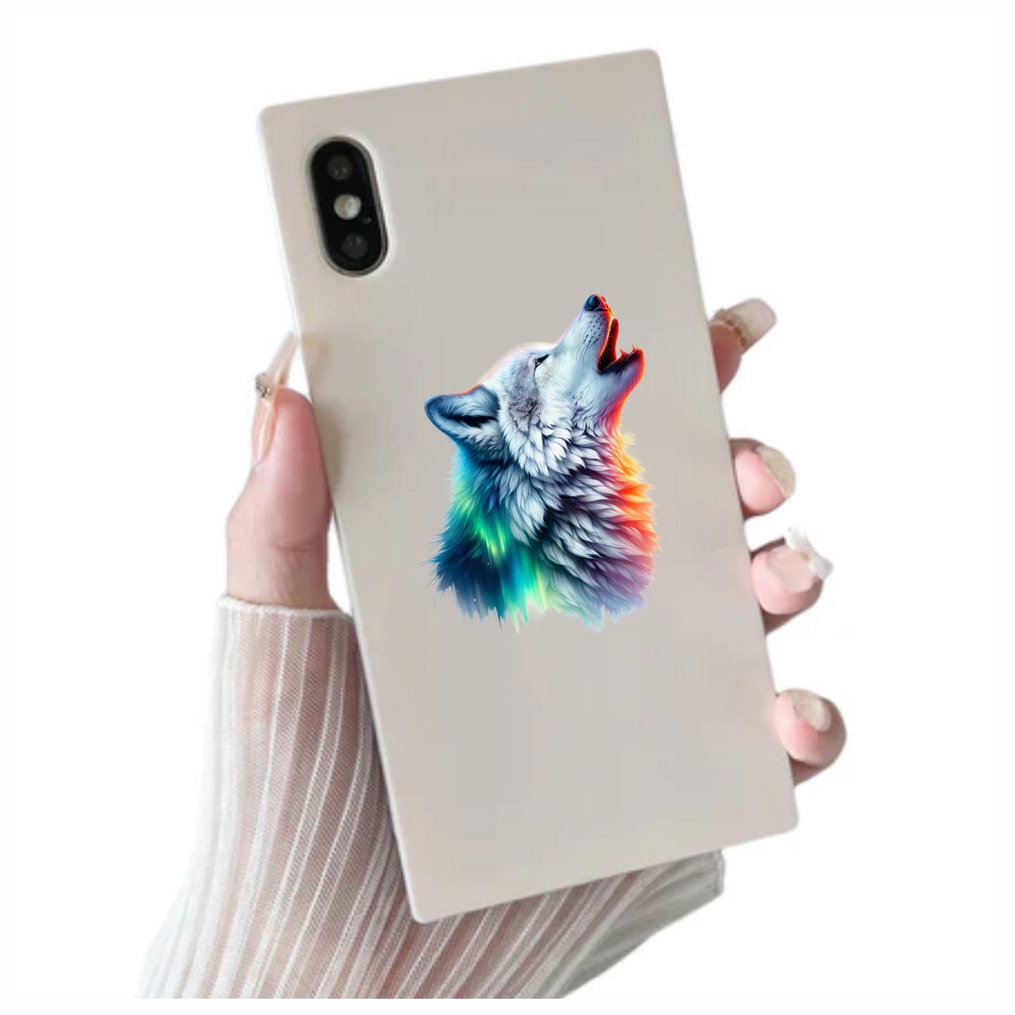 White Wolf Howling Colorful Light Vinyl Sticker Decal