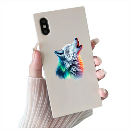 White Wolf Howling Colorful Light Vinyl Sticker Decal