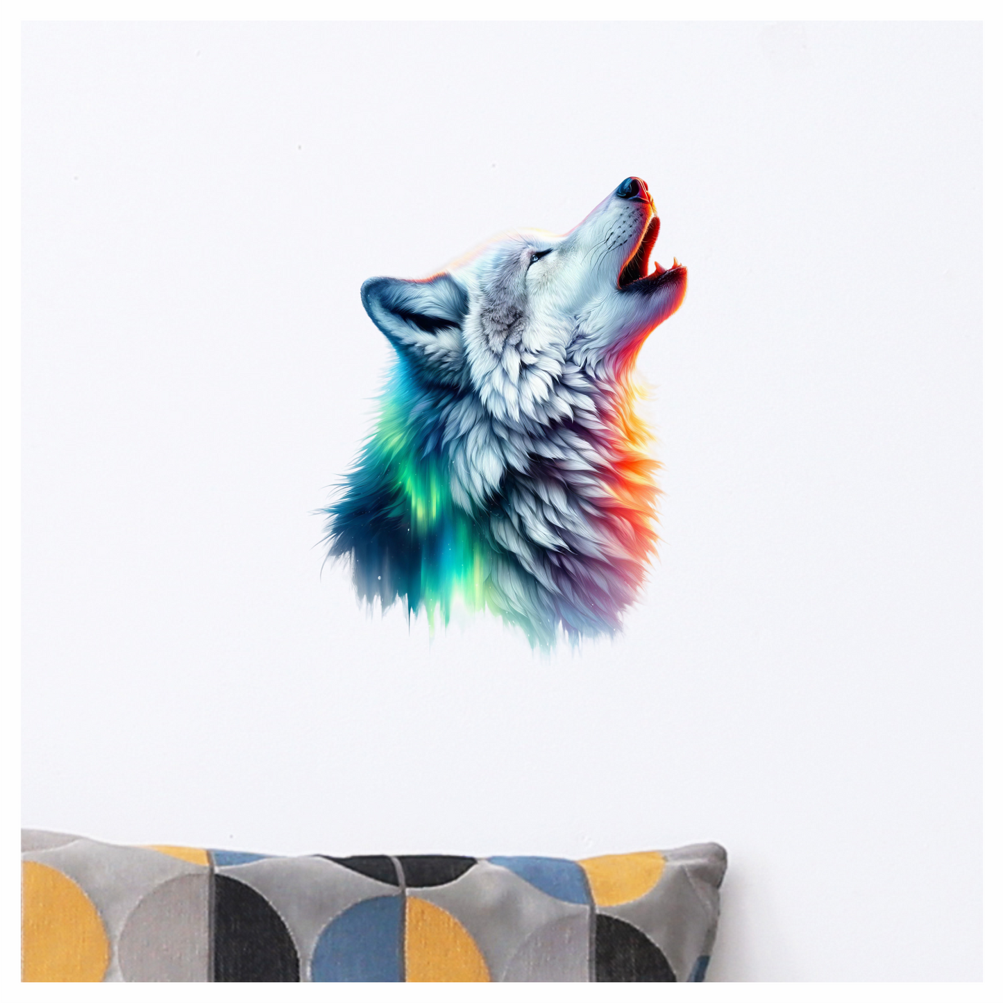 White Wolf Howling Colorful Light Vinyl Sticker Decal