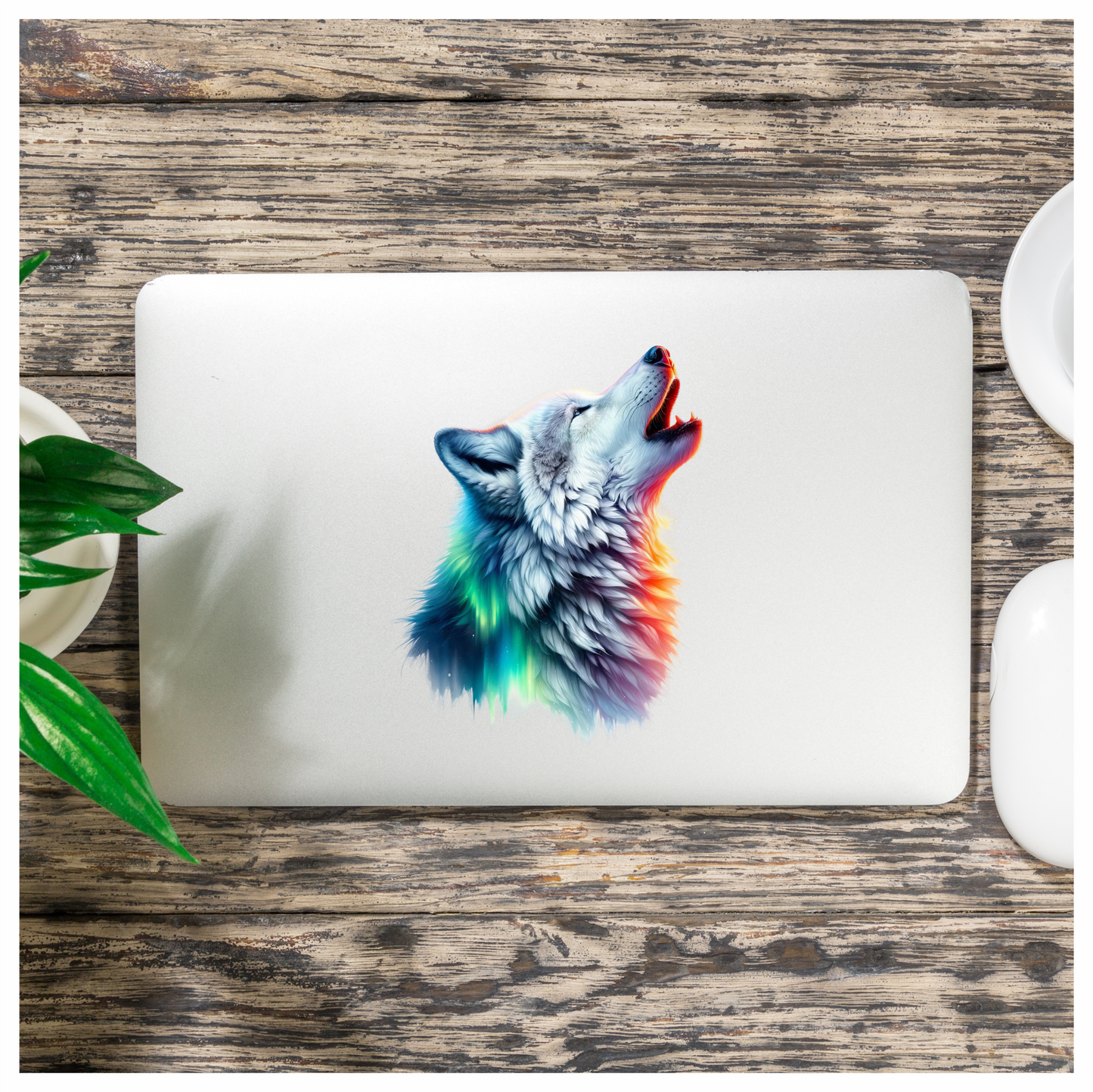 White Wolf Howling Colorful Light Vinyl Sticker Decal