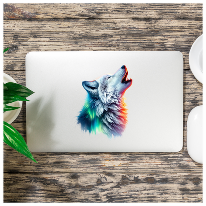 White Wolf Howling Colorful Light Vinyl Sticker Decal