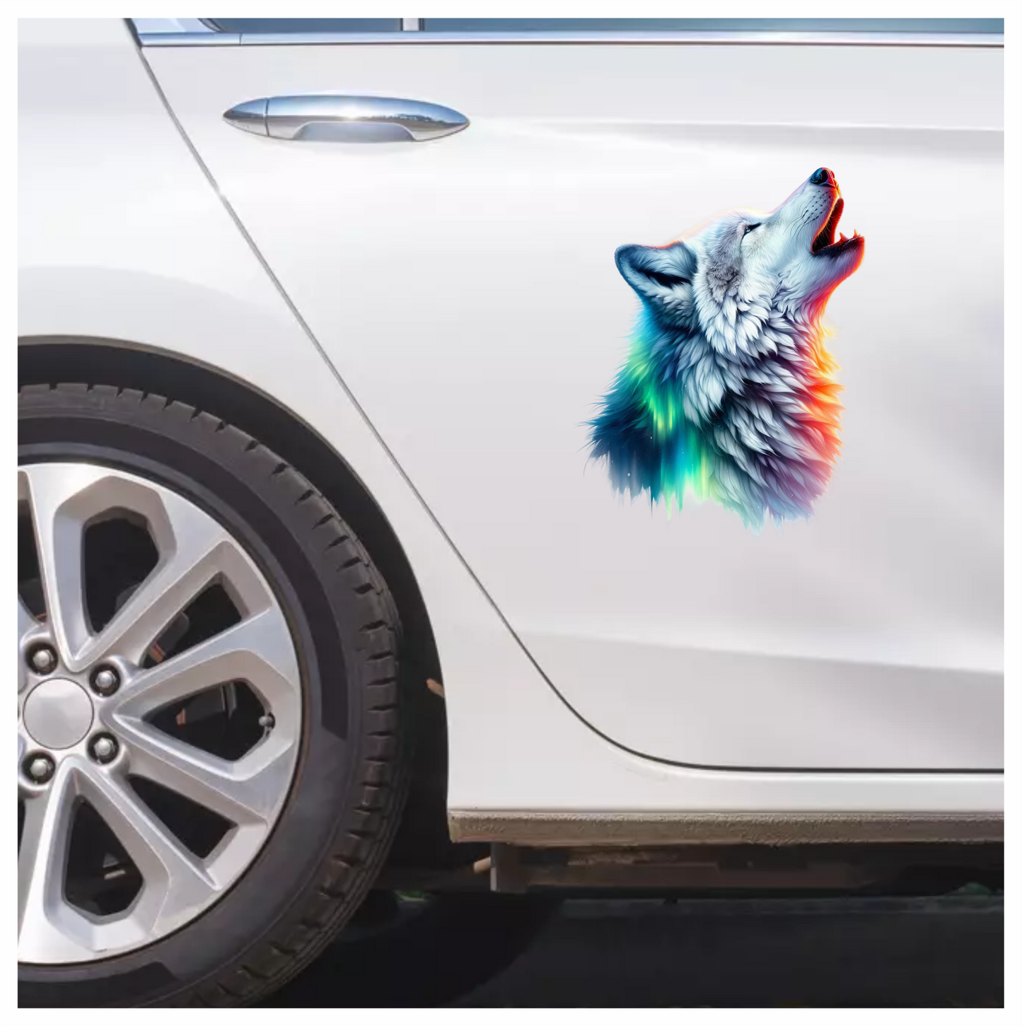 White Wolf Howling Colorful Light Vinyl Sticker Decal