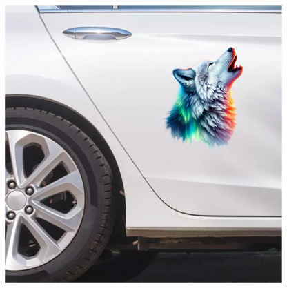 White Wolf Howling Colorful Light Vinyl Sticker Decal