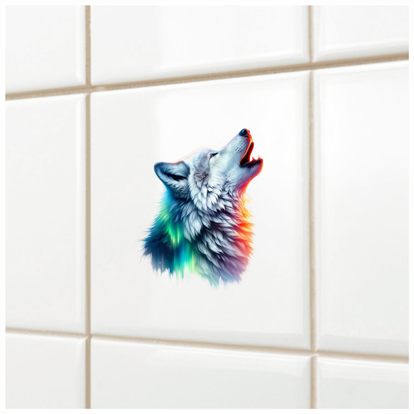 White Wolf Howling Colorful Light Vinyl Sticker Decal