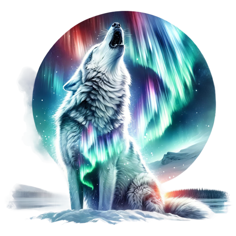 White Wolf Howling Under Northern Lights Vinyl Sticker Decal