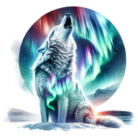White Wolf Howling Under Northern Lights Vinyl Sticker Decal