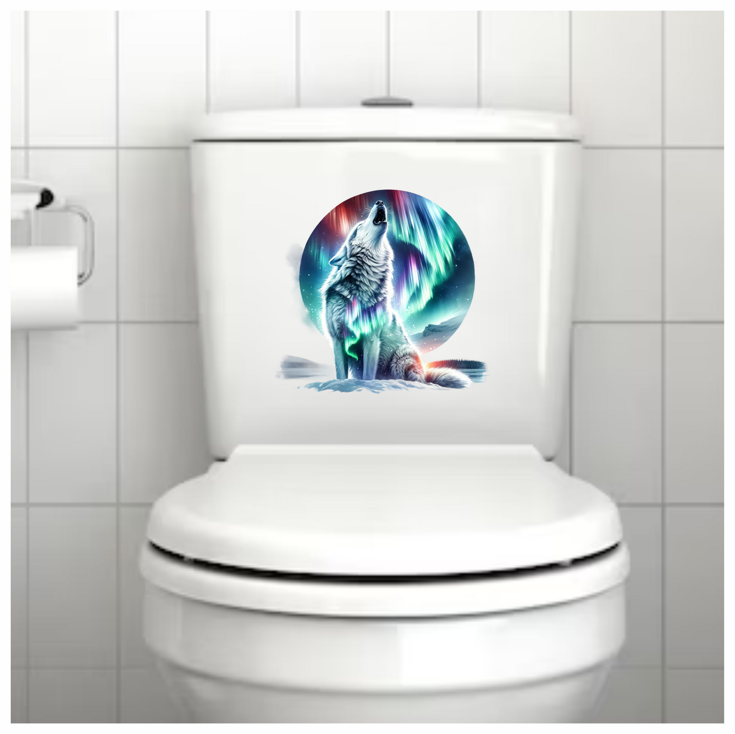 White Wolf Howling Under Northern Lights Vinyl Sticker Decal