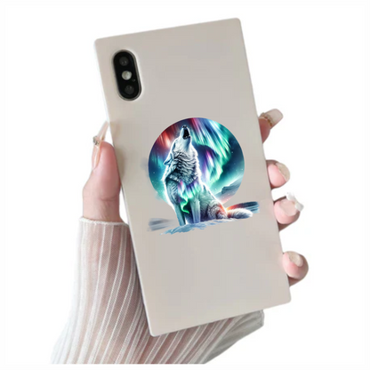 White Wolf Howling Under Northern Lights Vinyl Sticker Decal
