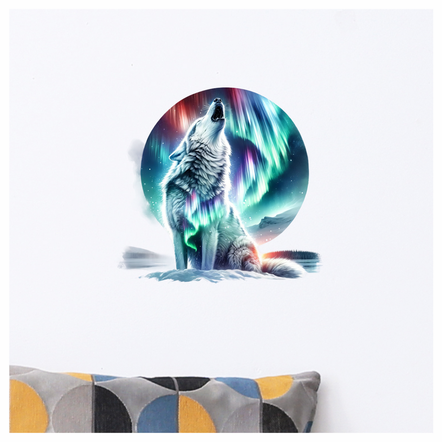 White Wolf Howling Under Northern Lights Vinyl Sticker Decal