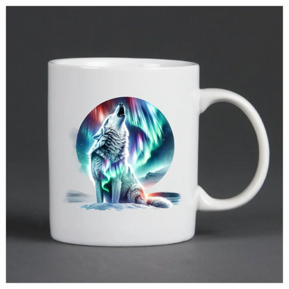 White Wolf Howling Under Northern Lights Vinyl Sticker Decal