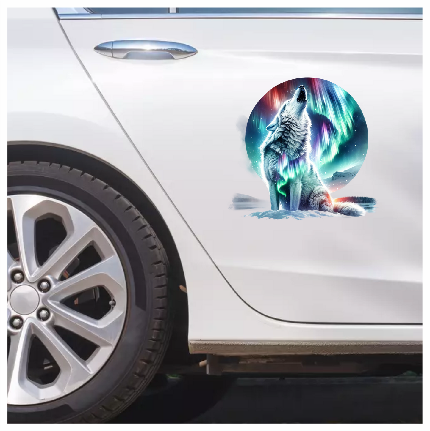 White Wolf Howling Under Northern Lights Vinyl Sticker Decal