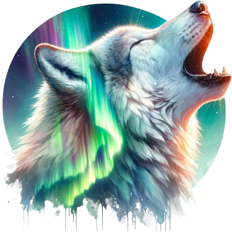 White Wolf Howling Green Northern Lights Vinyl Sticker Decal
