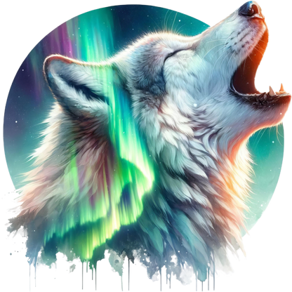 White Wolf Howling Green Northern Lights Vinyl Sticker Decal