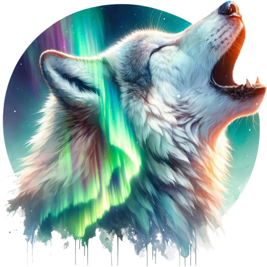 White Wolf Howling Green Northern Lights Vinyl Sticker Decal