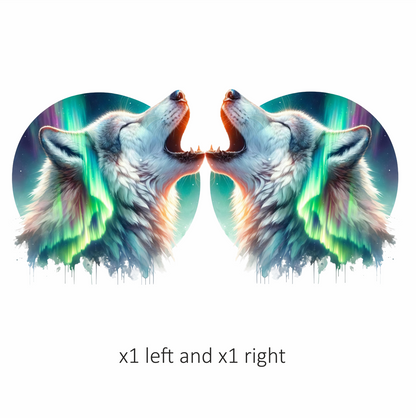 White Wolf Howling Green Northern Lights Vinyl Sticker Decal