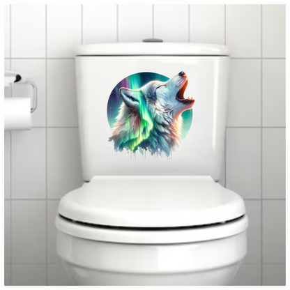 White Wolf Howling Green Northern Lights Vinyl Sticker Decal