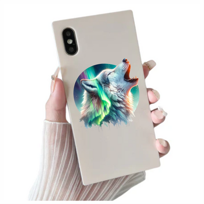 White Wolf Howling Green Northern Lights Vinyl Sticker Decal