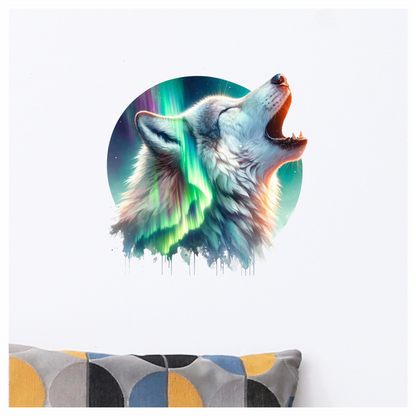 White Wolf Howling Green Northern Lights Vinyl Sticker Decal
