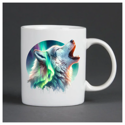 White Wolf Howling Green Northern Lights Vinyl Sticker Decal