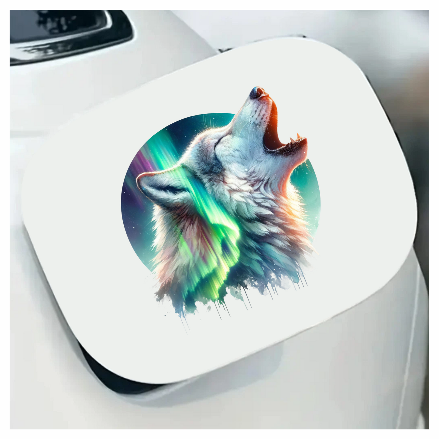 White Wolf Howling Green Northern Lights Vinyl Sticker Decal