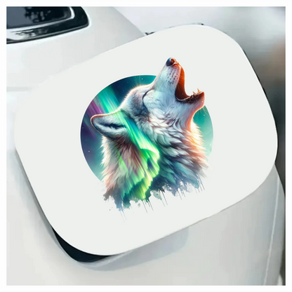 White Wolf Howling Green Northern Lights Vinyl Sticker Decal