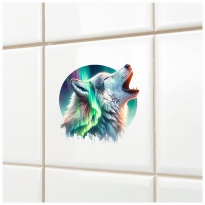 White Wolf Howling Green Northern Lights Vinyl Sticker Decal