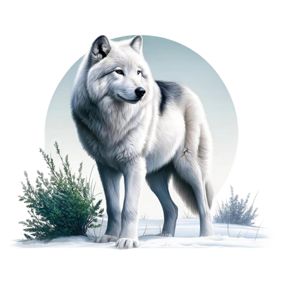 White Wolf Standing In Snow Field Vinyl Sticker Decal