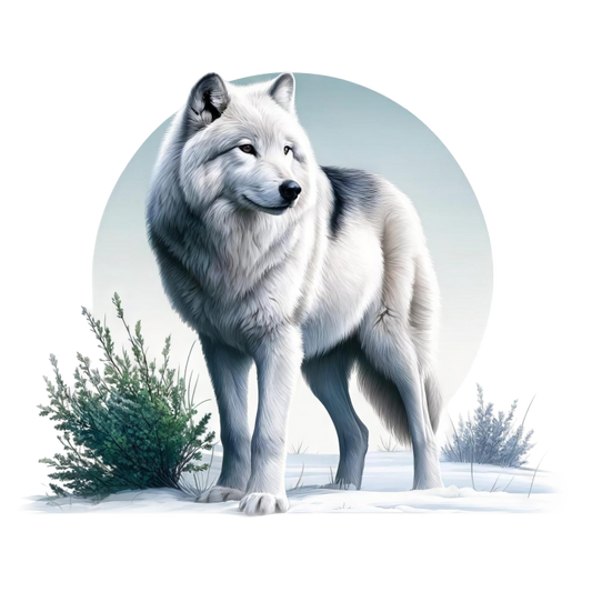 White Wolf Standing In Snow Field Vinyl Sticker Decal
