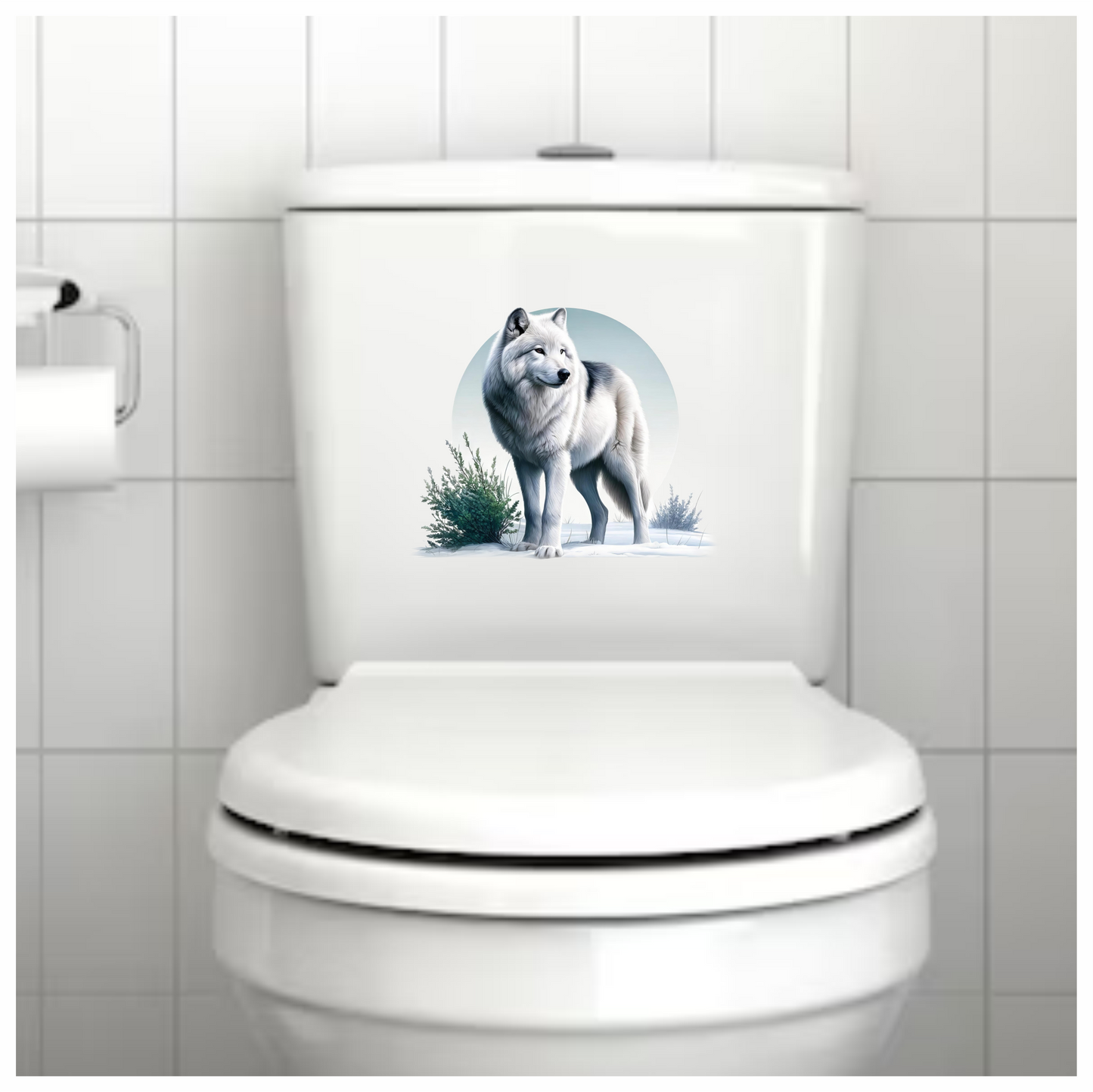 White Wolf Standing In Snow Field Vinyl Sticker Decal