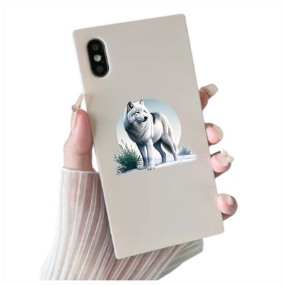 White Wolf Standing In Snow Field Vinyl Sticker Decal