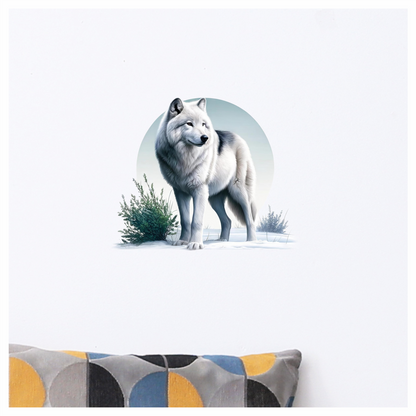 White Wolf Standing In Snow Field Vinyl Sticker Decal