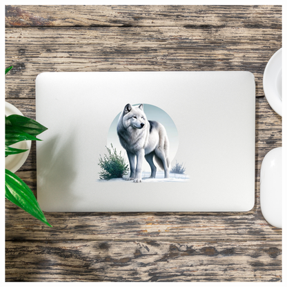 White Wolf Standing In Snow Field Vinyl Sticker Decal