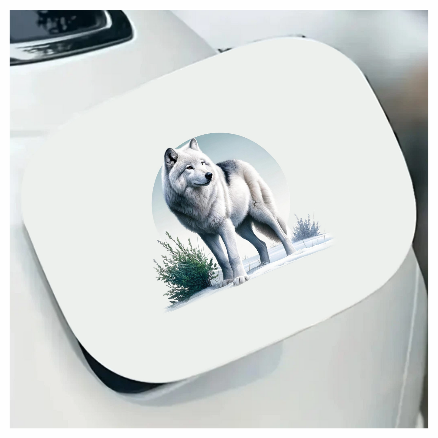 White Wolf Standing In Snow Field Vinyl Sticker Decal