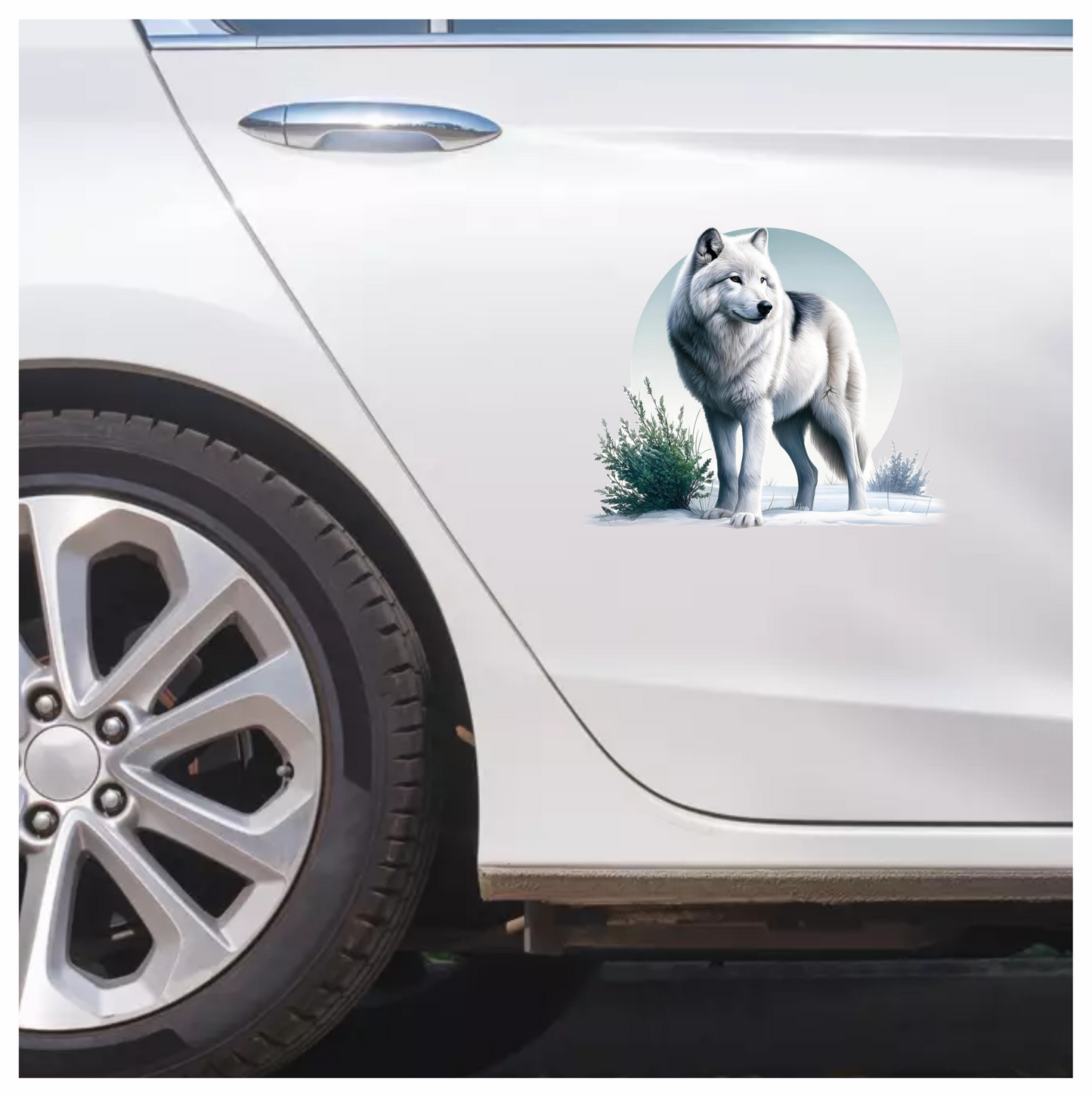 White Wolf Standing In Snow Field Vinyl Sticker Decal