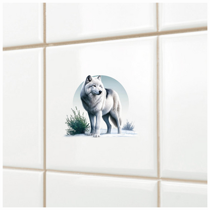 White Wolf Standing In Snow Field Vinyl Sticker Decal