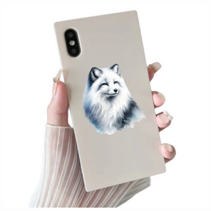 White Fox Sitting Fluffy Winter Fur Vinyl Sticker Decal