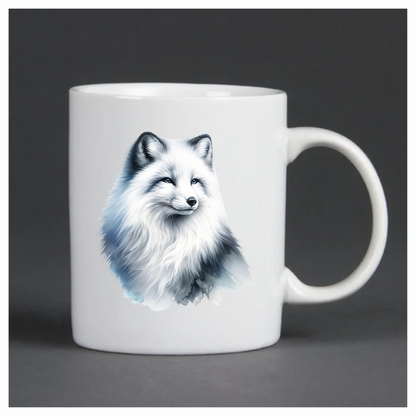White Fox Sitting Fluffy Winter Fur Vinyl Sticker Decal