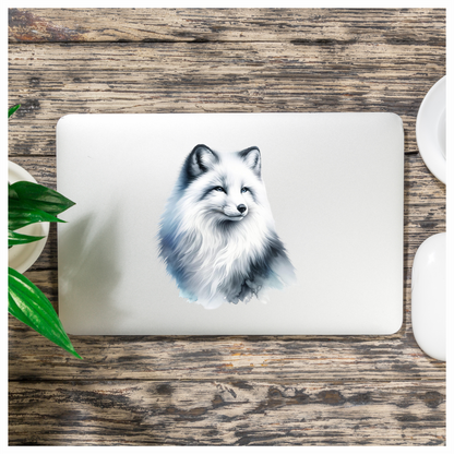 White Fox Sitting Fluffy Winter Fur Vinyl Sticker Decal