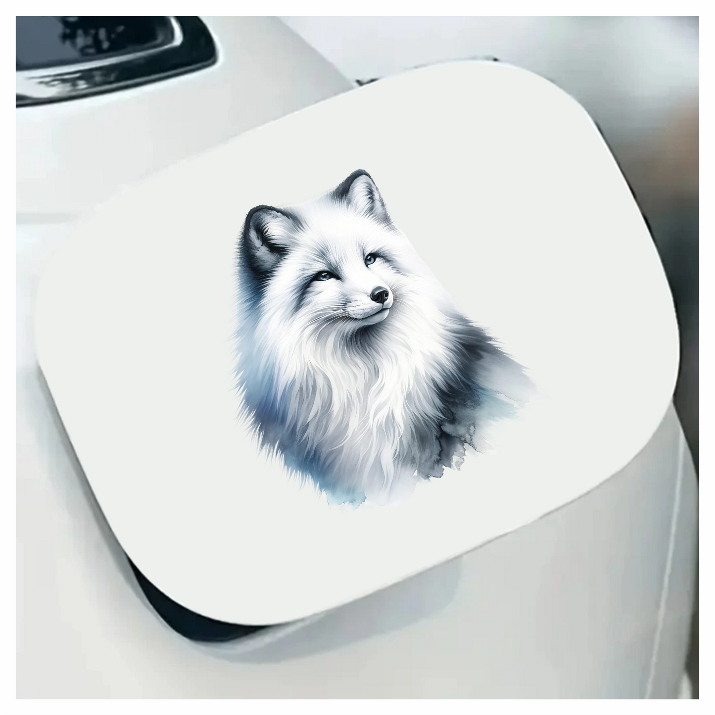 White Fox Sitting Fluffy Winter Fur Vinyl Sticker Decal