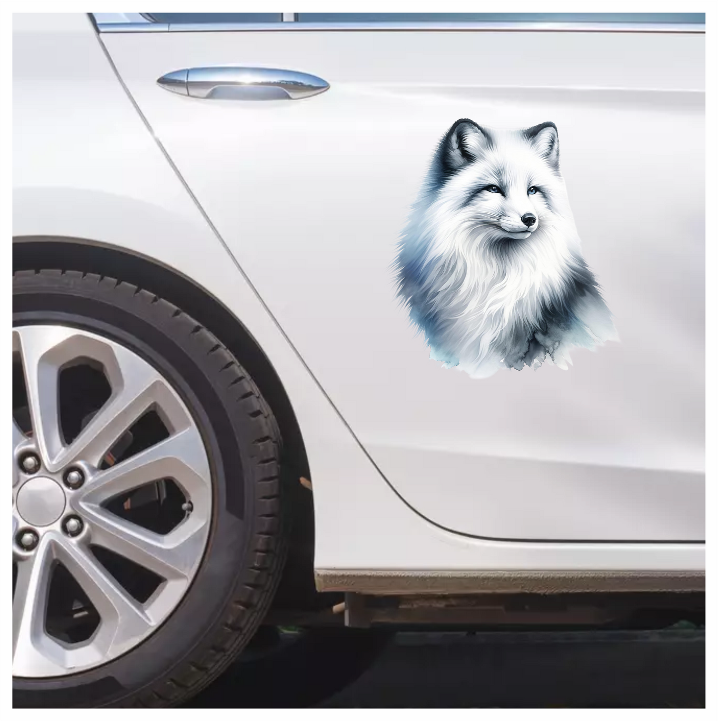 White Fox Sitting Fluffy Winter Fur Vinyl Sticker Decal