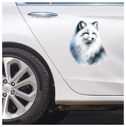 White Fox Sitting Fluffy Winter Fur Vinyl Sticker Decal