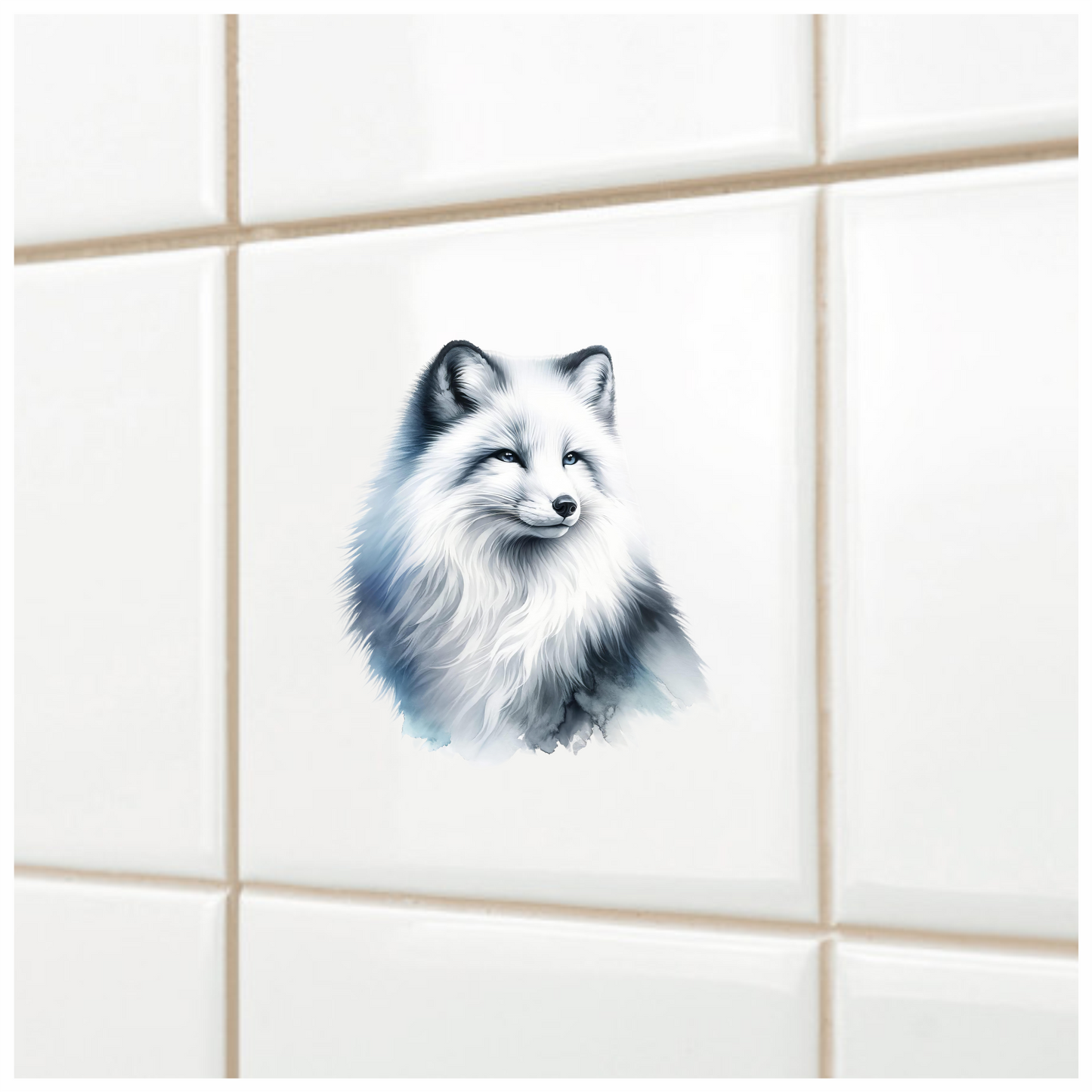 White Fox Sitting Fluffy Winter Fur Vinyl Sticker Decal