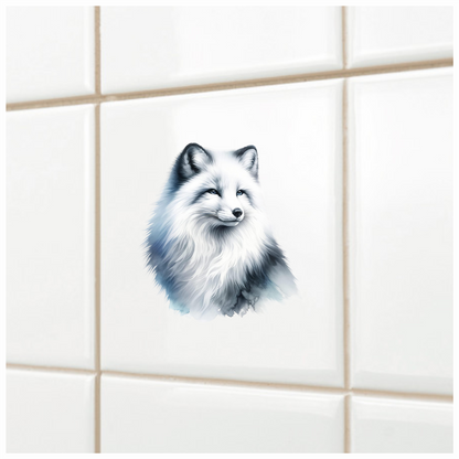 White Fox Sitting Fluffy Winter Fur Vinyl Sticker Decal