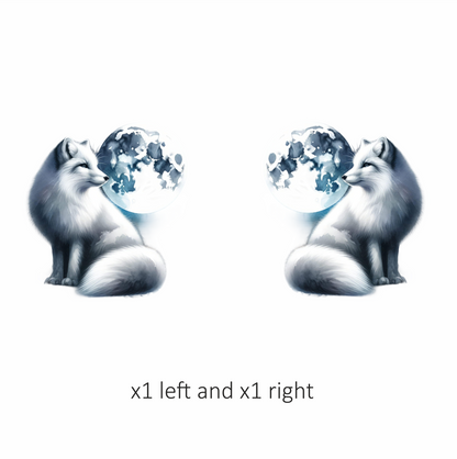 White Fox Sitting Beside Full Moon Vinyl Sticker Decal