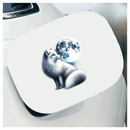 White Fox Sitting Beside Full Moon Vinyl Sticker Decal