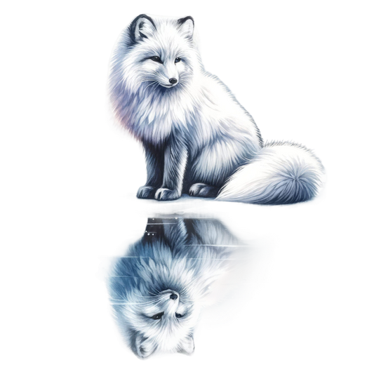 White Fox Sitting With Water Reflection Vinyl Sticker Decal